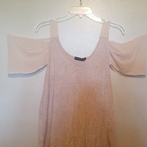 Cold sheer shoulder tan blouse